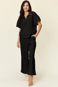 Load image into Gallery viewer, Double Take Full Size Texture Half Zip Short Sleeve Top and Pants Set
