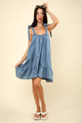 Load image into Gallery viewer, VERY J Shoulder Tie Washed Denim Mini Dress
